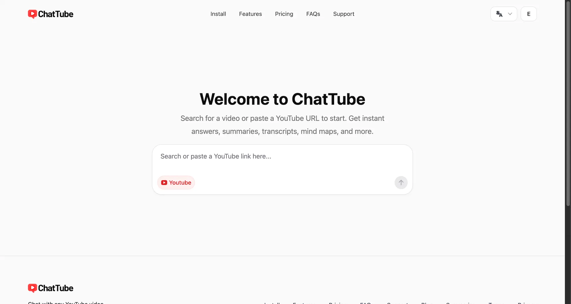 A screenshot of the ChatTube app that shows a user pasting a YouTube video link and asking a question.