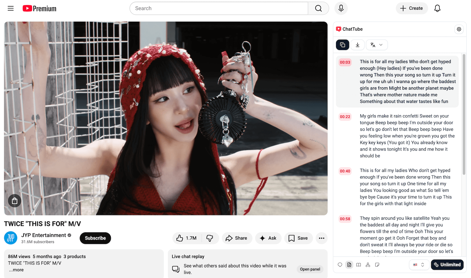 A screenshot that shows how to use the Chrome Extension to get lyrics.