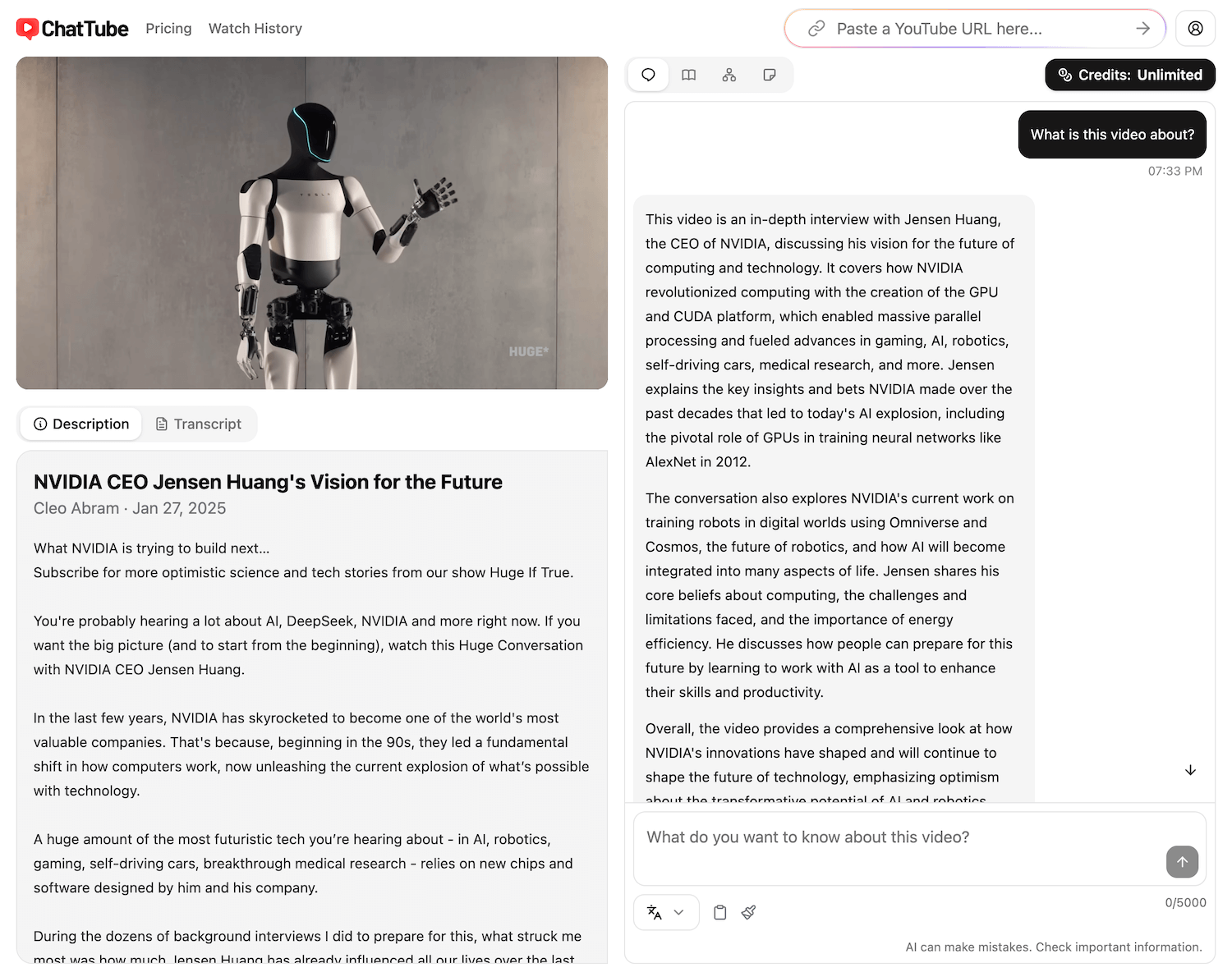 Transcribe YouTube videos for free with ChatTube.