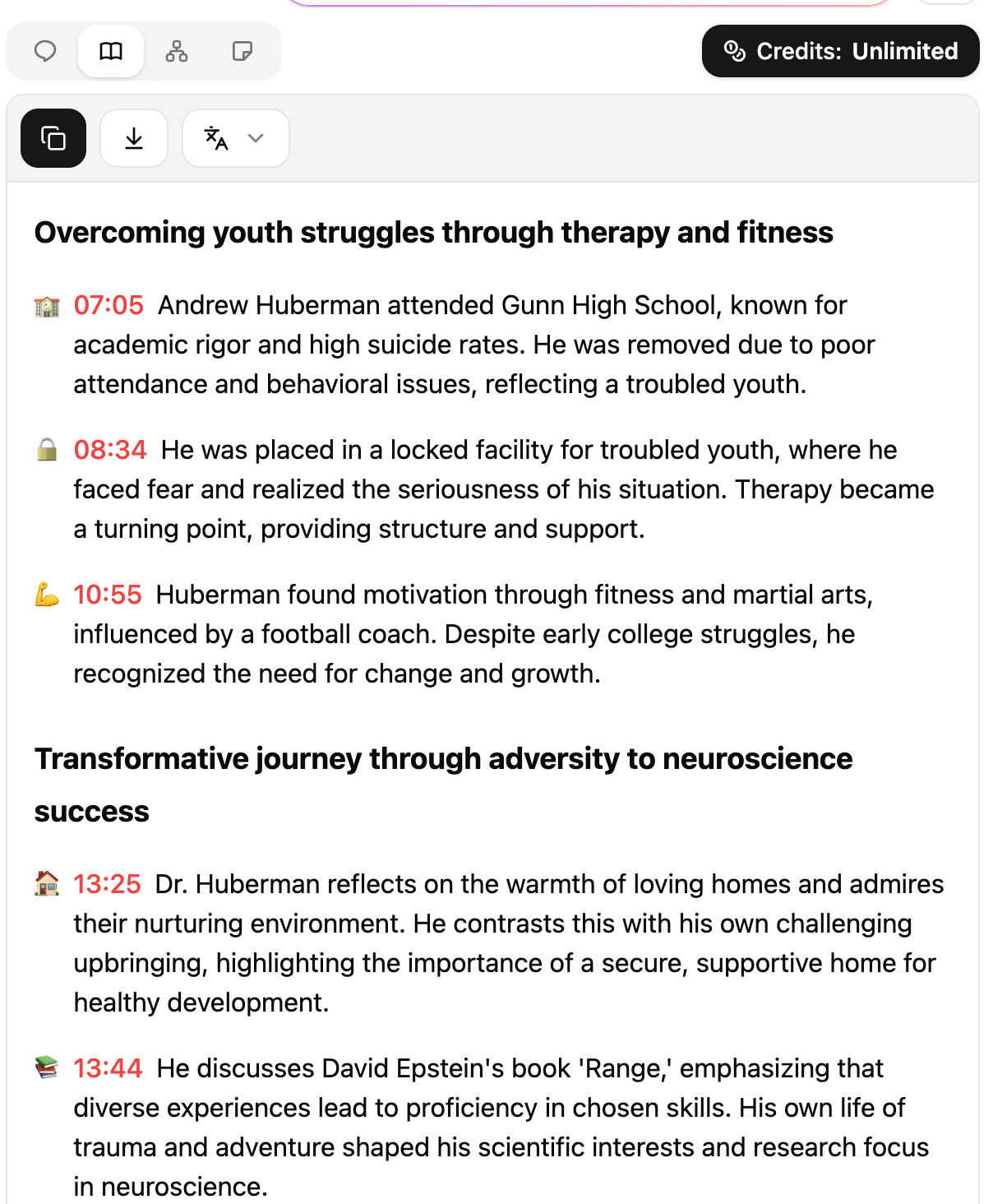 A screenshot of the ChatTube app that shows the process of summarizing a video.